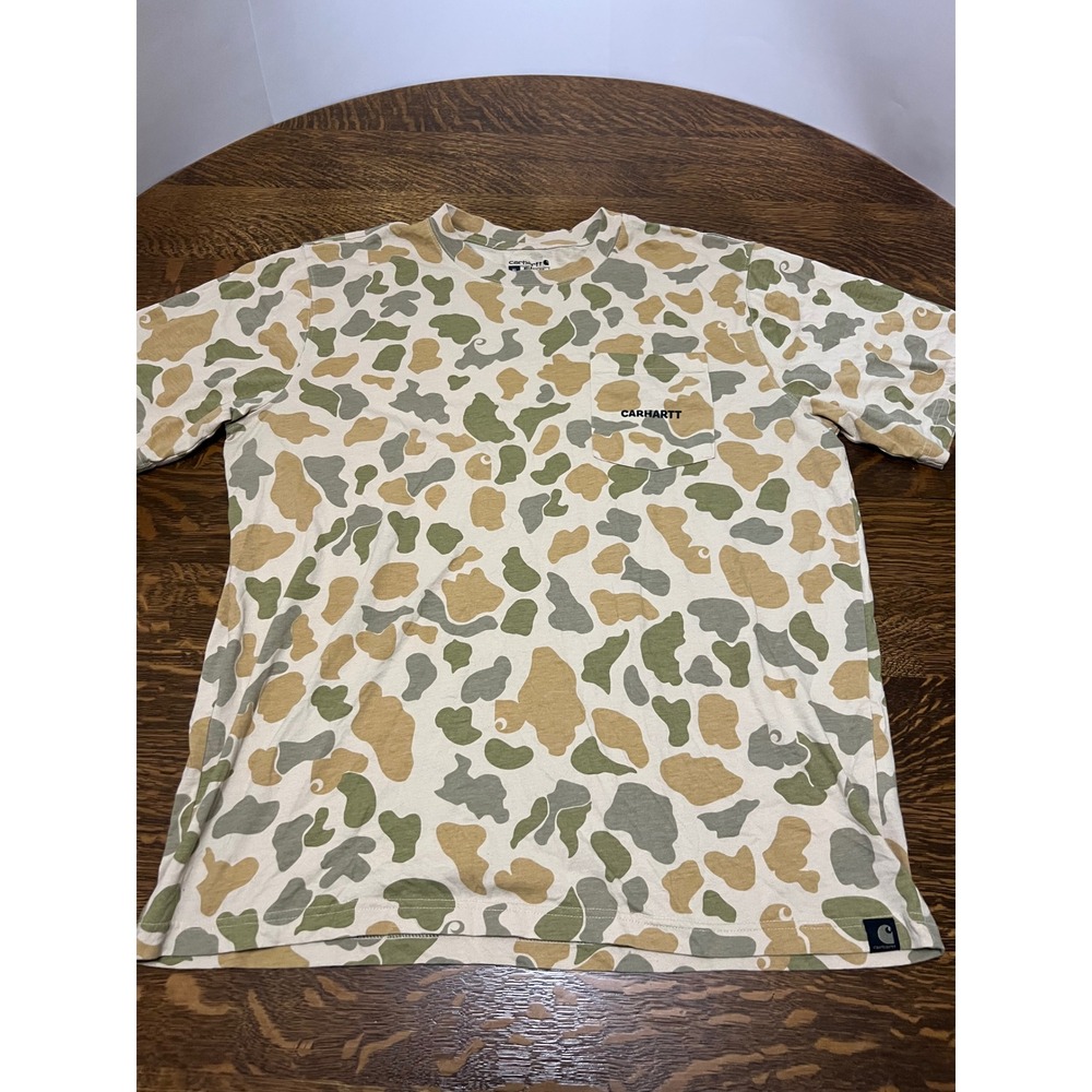 Carhartt Pocket T-Shirt Mens XL Tan Camo Relaxed Fit TK6894-M Short Sleeve